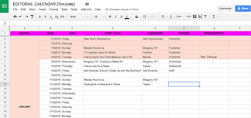 social media calendar